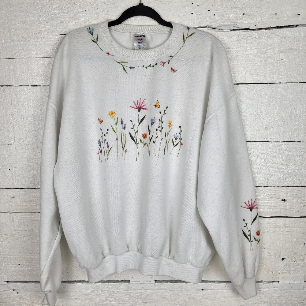 Vintage Jerzees Floral Butterfly Crewneck Sweatshirt Women's Size XL